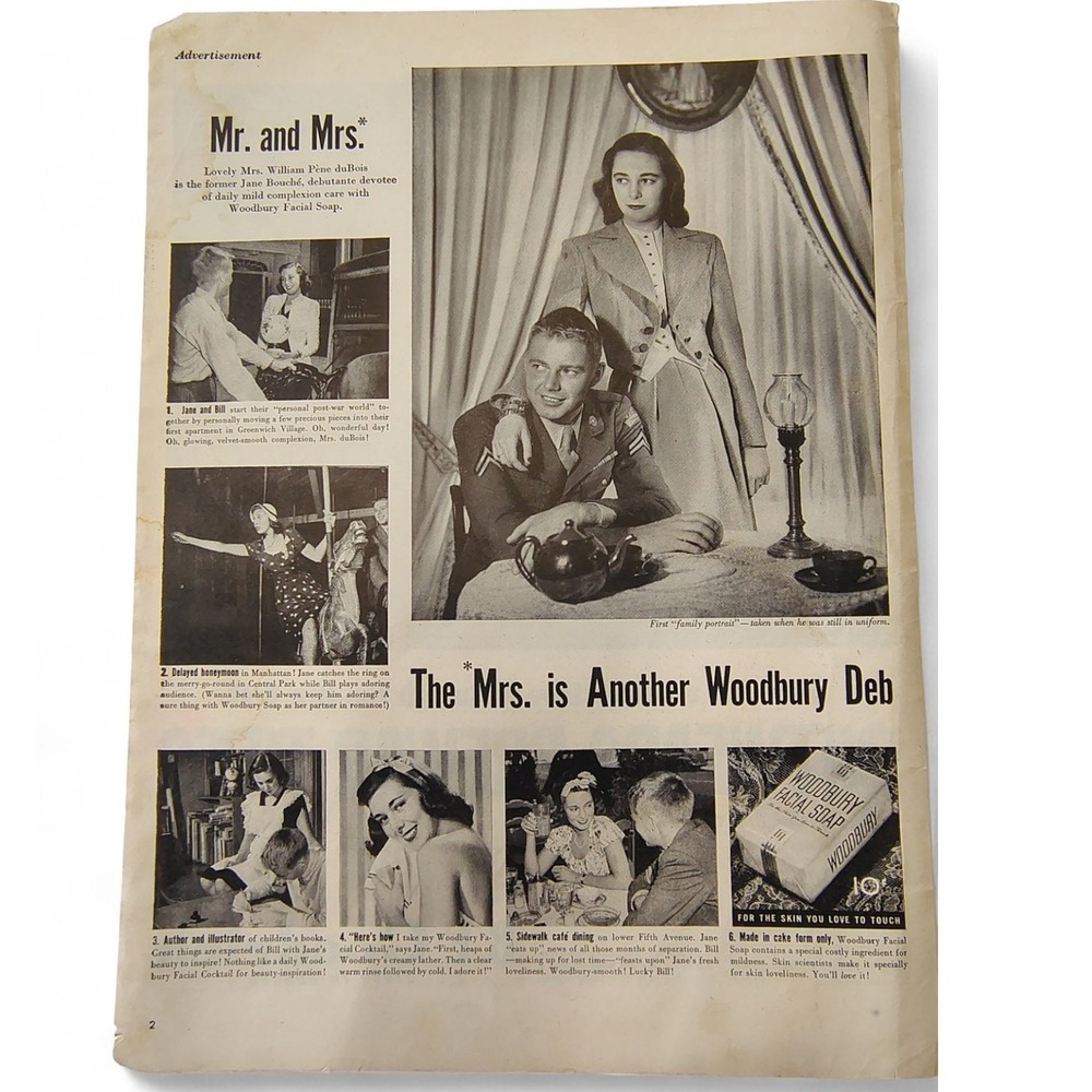 1946 Woodbury Soap Print Ad Mr and Mrs Romance Monochrome Photo Story Ephemera